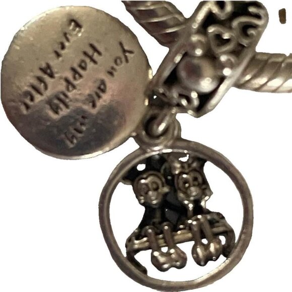 Pandora Jewelry - Pandora Happily Ever After Engraved Silver Charm W/Mickey & Minnie Dangle
